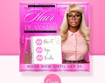 DIY Back to School Canva Template, Premade Hair Flyer Template, Back To School Flyer, Hair Flyer, Social Media Flyer, Lash Flyer, Braid Flyer