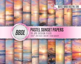20 Carta digitale tramonto / Sfumatura pastello / Carta digitale pastelli JPG / Carta per scrapbooking / Sfumature tramonto / Sfondo acquerello