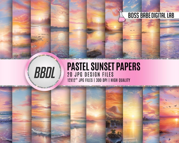 20 Sunset Digital Paper | Pastel Gradient | Pastels Digital Paper JPG | Scrapbooking Paper | Sunset Gradients | Watercolor Background
