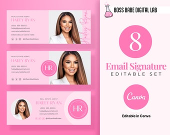 8 pacote de modelos de assinatura de e-mail, assinatura do Gmail, marketing imobiliário, marketing por e-mail Canva editável, modelo moderno de agente imobiliário