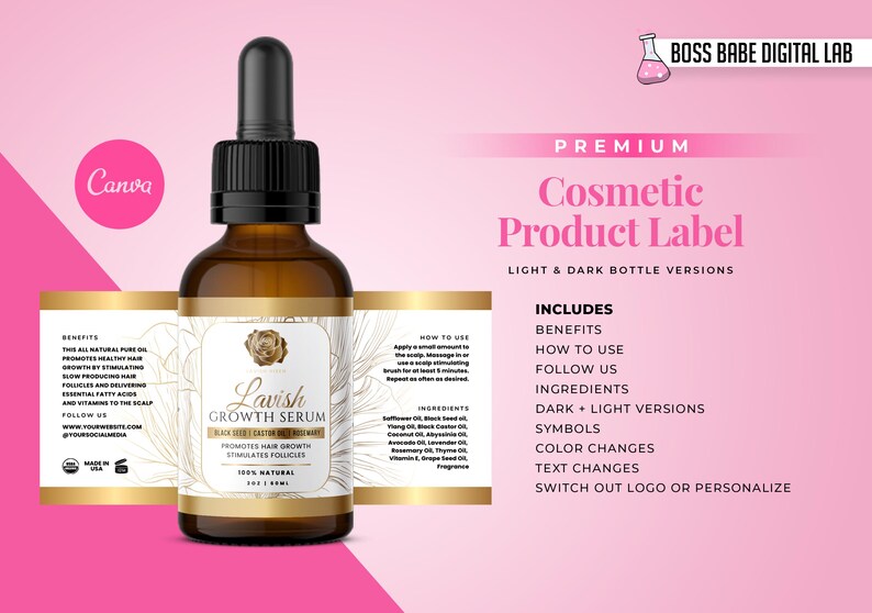Hair Growth Oil Label Design, Canva Do It Yourself Growth Oil Label ...