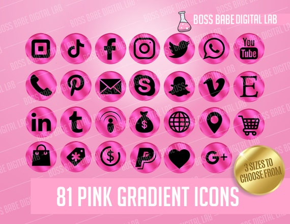 Hot Pink and Black Website Icon Kit Hot Pink Social Media - Etsy