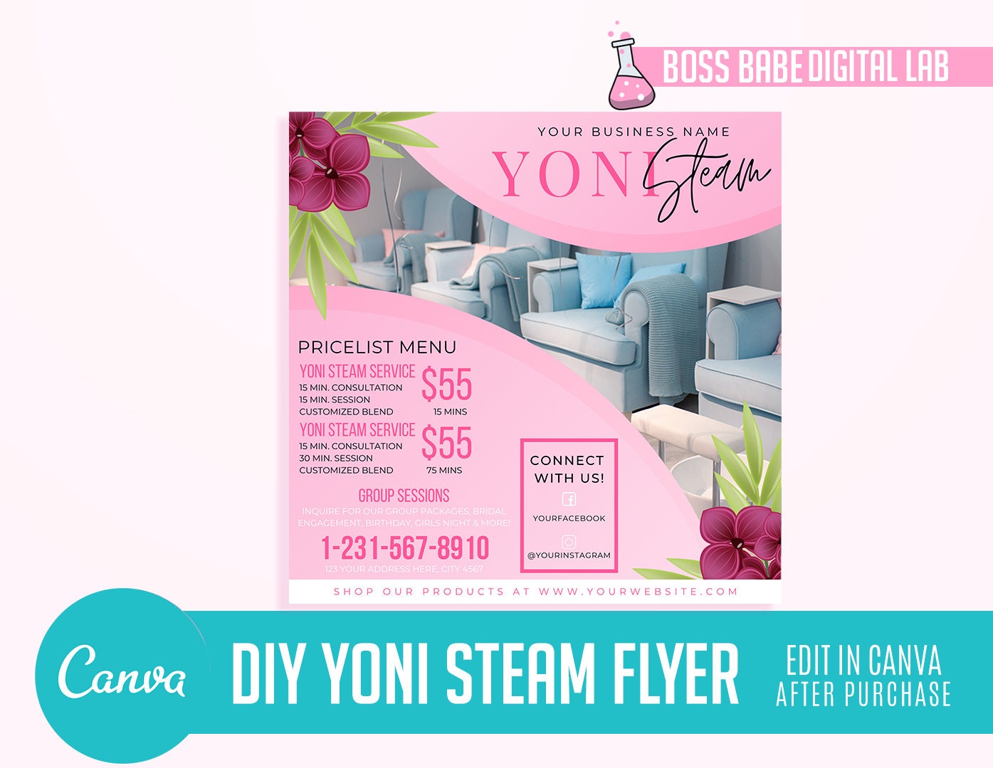 Diy Yoni Steam Flyer Design Yoni Steam Instagram Template Etsy