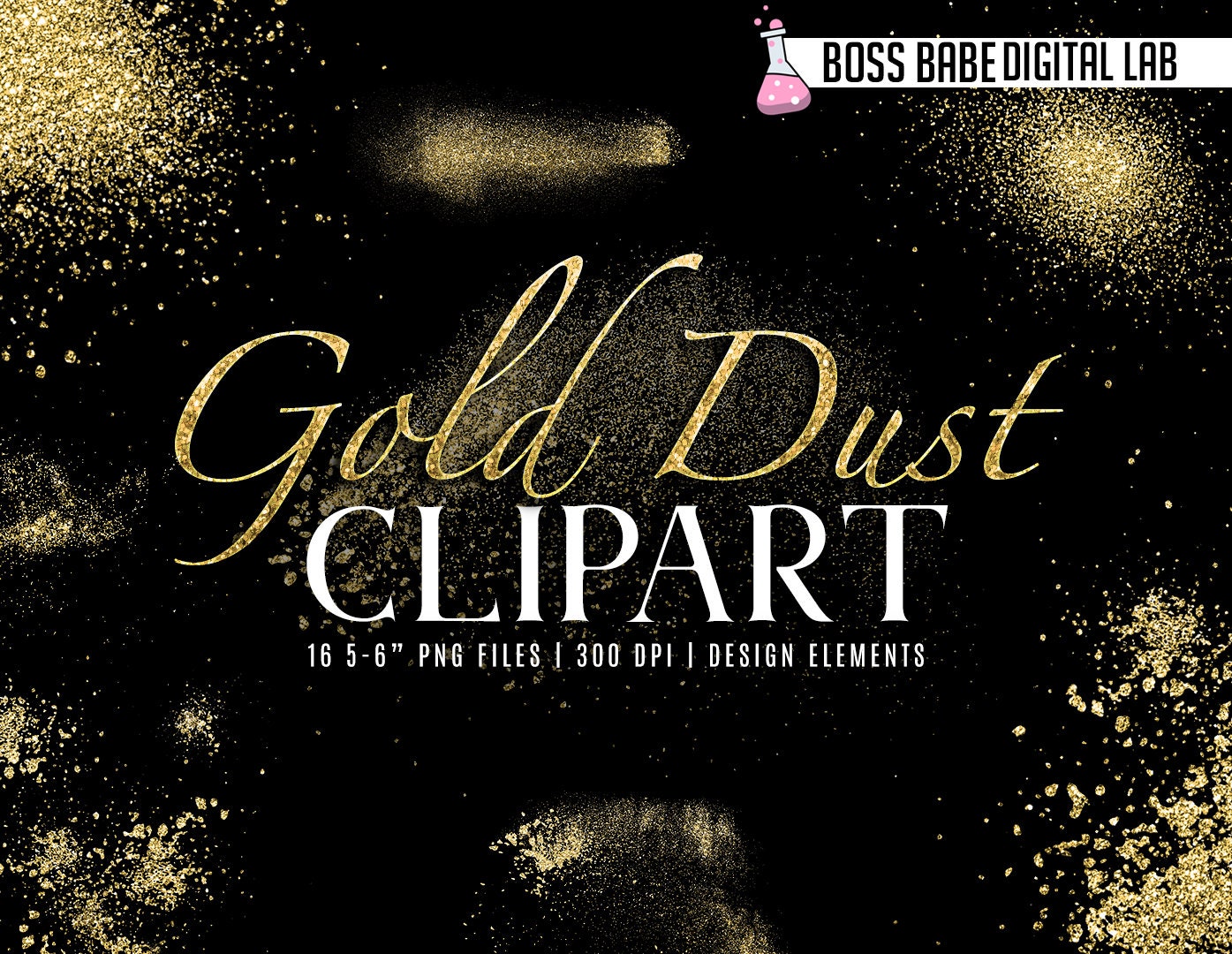 Gold Pixie Dust Clipart, Gold Glitter Dust Overlay, Stardust