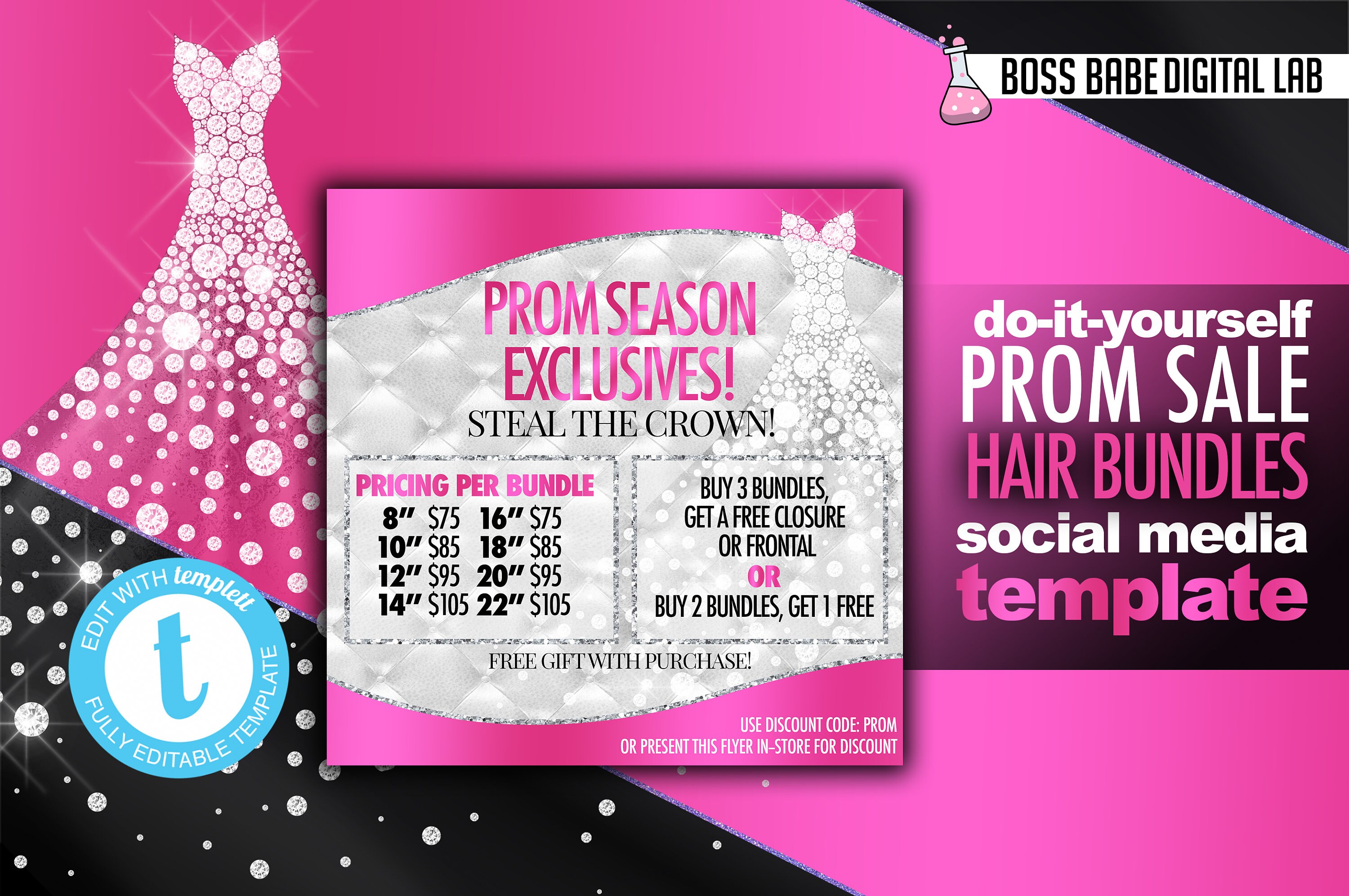 Prom sale flyer hair bundles prom flyer editable prom flyer etsy