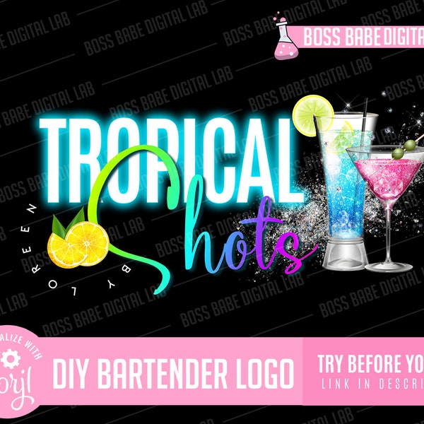 DIY Edit Yourself Bartender Logo Drink Logo Event Planner Logo Design Salon Business Branding Hair Bundles Stylist Watermark Beauty Logo