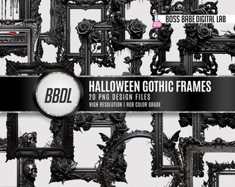 Gothic Barock Rahmen Clipart | Halloween Antik Gold Rahmen Clipart | Transparenter Hintergrund | Kommerzielle Nutzung | Png Bundle | Schwarzer Rahmen PNG