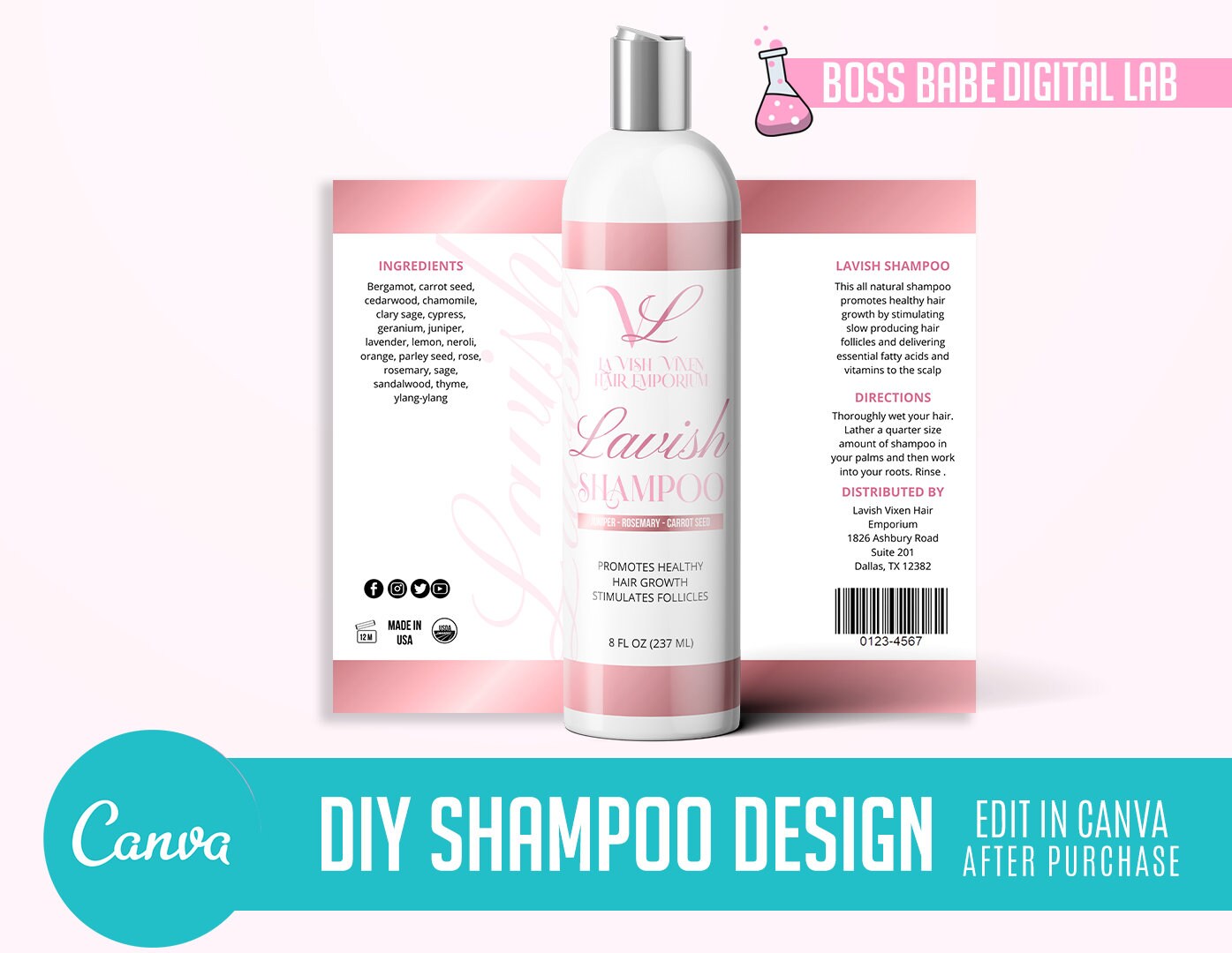 Shampoo Label Design Do It Yourself Shampoo Label Design DIY Etsy