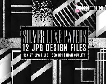 Silver Luxe Black marble digital paper, Black marble Silver paper, Marble paper, marble background, Stone paper, Black marble commercial use