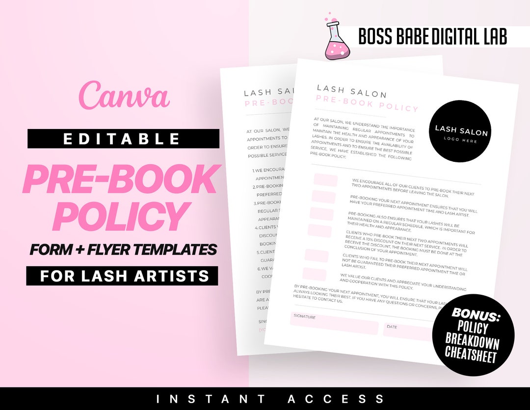 Eyelash Extension Prebook Policy Form, Editable Lash Policy Templates Eyelash Extension Prebook Policy Form, Editable Lash Policy Templates