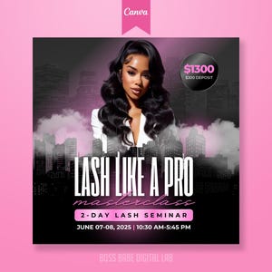 Lash Masterclass Flyer, Lash Course Template, Lash Class Flyer, Business Class Flyer, Beauty Course Flyer, Lashes Canva Template