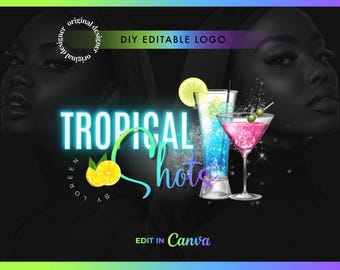 DIY Edit Yourself Bartender Logo Drink Logo Event Planner Logo Design Salon Business Branding Hair Bundles Stylist Watermark Beauty Logo