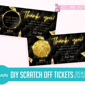 DIY Canva Scratch off Ticket, Fichier numérique uniquement, Carte d’insertion de remerciement client, Carte de remerciement Scratch Off, victoire à gratter