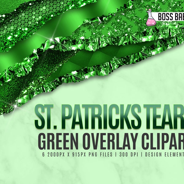 Glam Green St. Patricks Tears Clipart, Glitter Green Tear Borders Clipart, Glitter Clipart, Canva Clipart, Photoshop Clipart