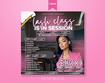 Diy Editable Lash Class Flyer Template - Lash Course Training Flyer Design