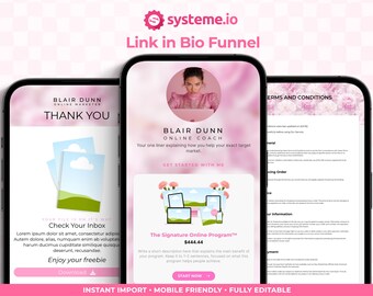 Systeme.io Link in Bio Funnel Template, Pink Stan Store Style Website, Freebie Form, Instagram Landing Page, Digital Marketing