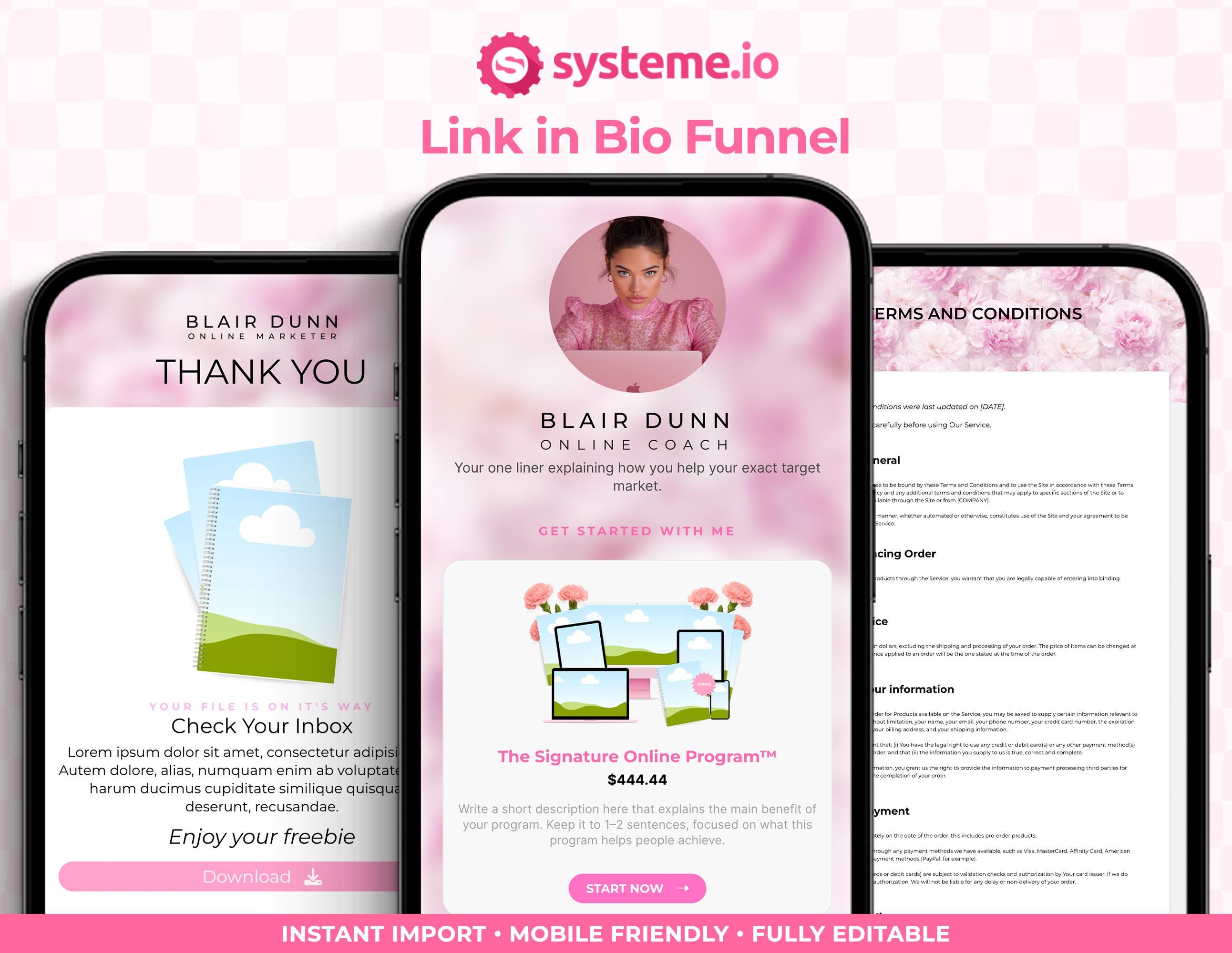 Systeme.io Link in Bio Funnel Template, Pink Stan Store Style Website ...