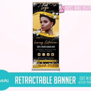 DIY Canva Hair Bundle Retractable Banner, Silver and Pink Canva Hair Retractable Banner, Canva Professional Retractable Banner