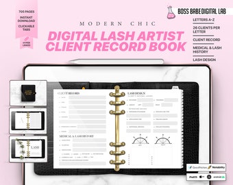 Libro de registro digital de clientes de Lash Tech, Libro de registro de clientes fácil de usar, Artista de pestañas, Planificador de Lash Tech, Libro de registro de clientes de belleza empresarial