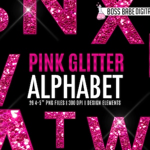 Pink Glitter Alphabet Clipart, Pink Glitter Alphabet design elements, Pink Glitter Clipart, Pink Glitter Alphabet Art