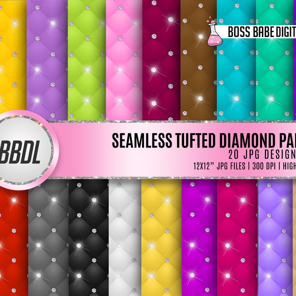 Seamless Tufted Diamond Papers, Multi Color Glam Digital Papers, 300 dpi JPGs, Instant Download Tufted Glam Diamond Paper, Diamond Patterns