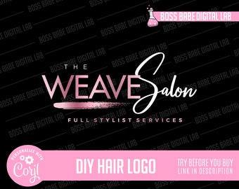 DIY Edit Yourself Hair Logo Lash Logo Cosmetics Logo Design Salon Business Branding Hair Bundles Stylist Watermark Beauty Logo