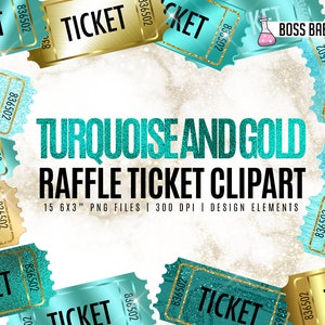 Turquoise Raffle Ticket Golden and Turquoise Raffle Tickets Clipart, Cinema Clipart, Raffle ...
