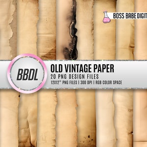 Old Vintage Antique Paper, Old Paper Textures, Distressed Aged Digital Paper, Grunge Backgrounds, Ripped Edges, Vintage Scrapbook Paper, PNG