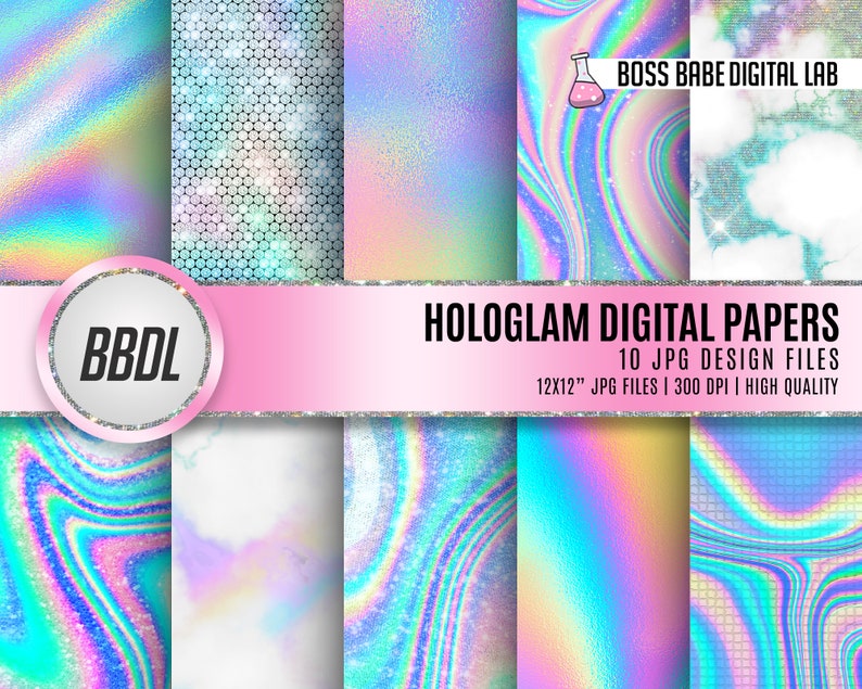 Hologlam Digital Paper Hologram Glitter Paper Marble Etsy