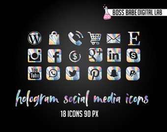 Hologram Website Icon Kit, Hologram Social Media Icons, Hologram Social Media Icons for Entrepreneurs, Hologram Social Media Icons