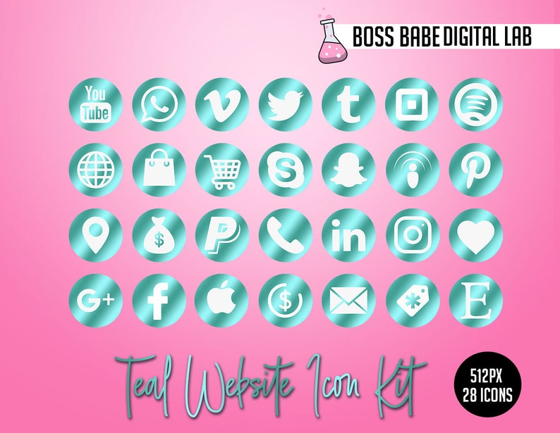 Teal Website Icon Kit, Teal Social Media Icons, Teal Social Media Icons ...