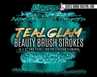 Teal Beauty Brush Strokes, Teal Clipart, Teal Glam Brush Strokes, Teal Brush Strokes, Teal Brush Strokes
