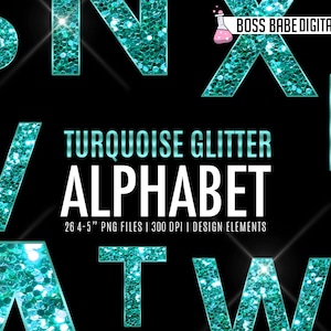 Türkis Glitzer Alphabet Clipart, Türkis Glitzer Alphabet Design-Elemente, Türkis Glitzer Clipart, Türkis Glitzer Alphabet Art