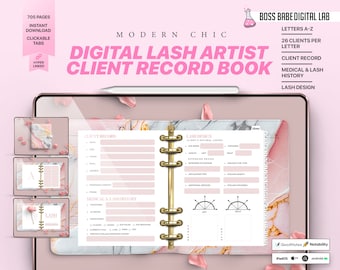 Libro de registro de clientes de Digital Lash Tech, Libro de registros de clientes fácil, Artista de pestañas, Planificador de tecnología de pestañas, Libro de registro de clientes de belleza empresarial