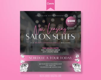 Folleto de cabina de salón en Canva, alquiler de cabinas de salón, plantilla animada editable en Canva, folleto de alquiler de cabina de salón DIY, cabinas de salón disponibles