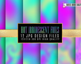 Hot Iridescent Foils digital paper, Hot Iridescent Foils paper, Iridescent Foils backgrounds, Foil paper, Hologram Foil commercial use