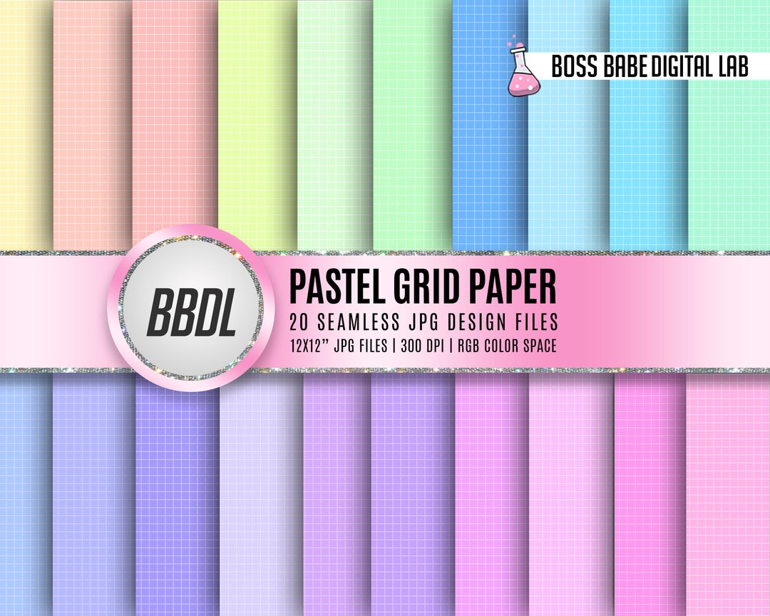 Pastel Grid Digital Paper, Check Lined Seamless Patterns, Light Retro