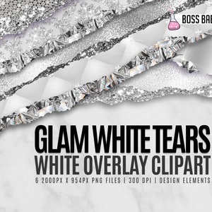 Glam White Tears Clipart, Glitter White Tear Borders Clipart, Glitter Clipart, Canva Clipart, Photoshop Clipart