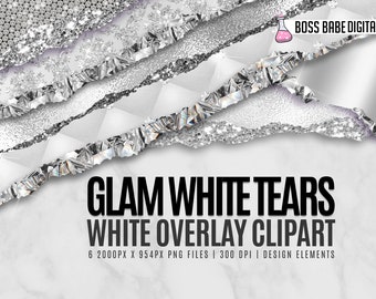 Glam White Tears Clipart, Glitter White Tear Borders Clipart, Glitter Clipart, Canva Clipart, Photoshop Clipart