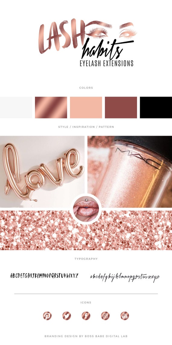 Rose Gold Eyelash Technician Hair Extensions Logo Design Salon Etsy