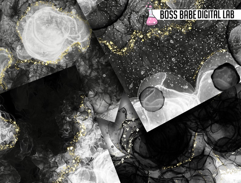 Alcohol Ink Abstract Digital Paper, Alcohol Ink Abstract Paper, Black ...
