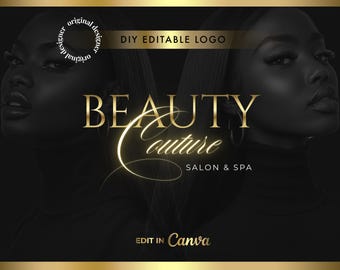 Luxury Gold Beauty Logo, Elegant Salon Logo, Premade Business Logo, Editable Canva Logo, Modern Glam Logo, DIY Logo Template