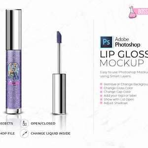 Lipgloss Mockup, Editable Lipgloss Template, PSD Smart Layers Mockup, Photoshop Lip Gloss Mockup, Lipgloss Mockup Digital Download