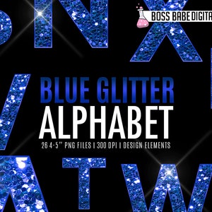 Blue Glitter Alphabet Clipart, Blue Glitter Alphabet design elements, Blue Glitter Clipart, Blue Glitter Alphabet Art