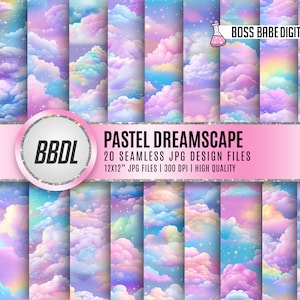 20 Pastel Dreamscape Digital Papers, Pastel Art, Rainbow Dreamy Clouds, Dream Digital Background, Dreamscape Digital Backdrop, Clouds Png