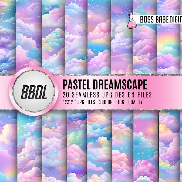 20 Pastel Dreamscape Digital Papers, Pastel Art, Rainbow Dreamy Clouds, Dream Digital Background, Dreamscape Digital Backdrop, Clouds Png