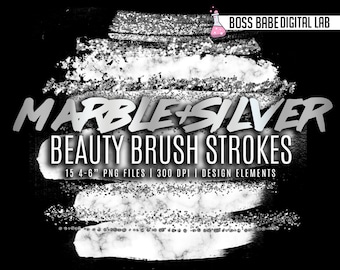 Marble and Silver Glam Brush Strokes, Glam Glitter Clipart, Marble Brush Strokes, Silver Glitter Brush Strokes, Marble Brush Strokes