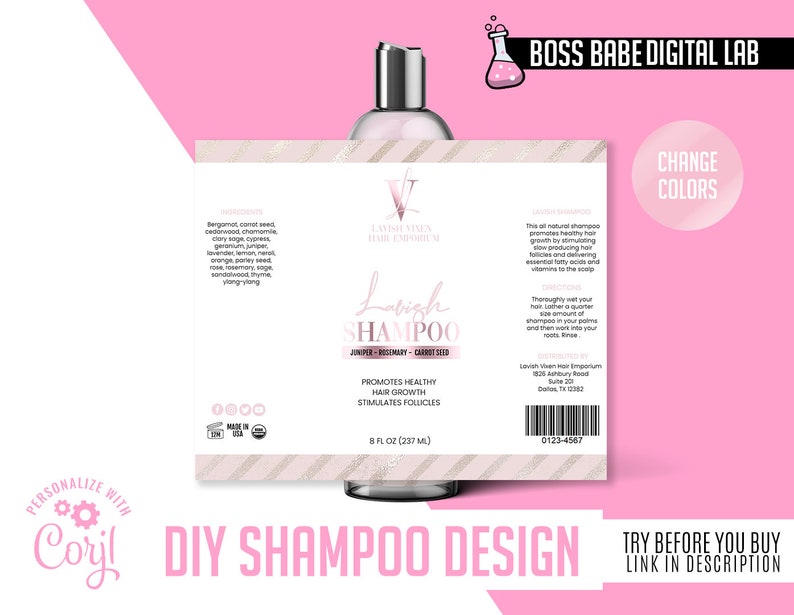 Shampoo Label Design Do It Yourself Shampoo Label Design DIY Etsy