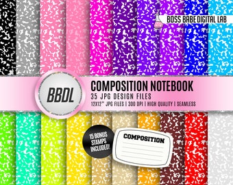 35 Colored Composition Notebook Paper Digital Paper, Back to School Paper, Seamless Composition Paper, Back to School Digital Paper
