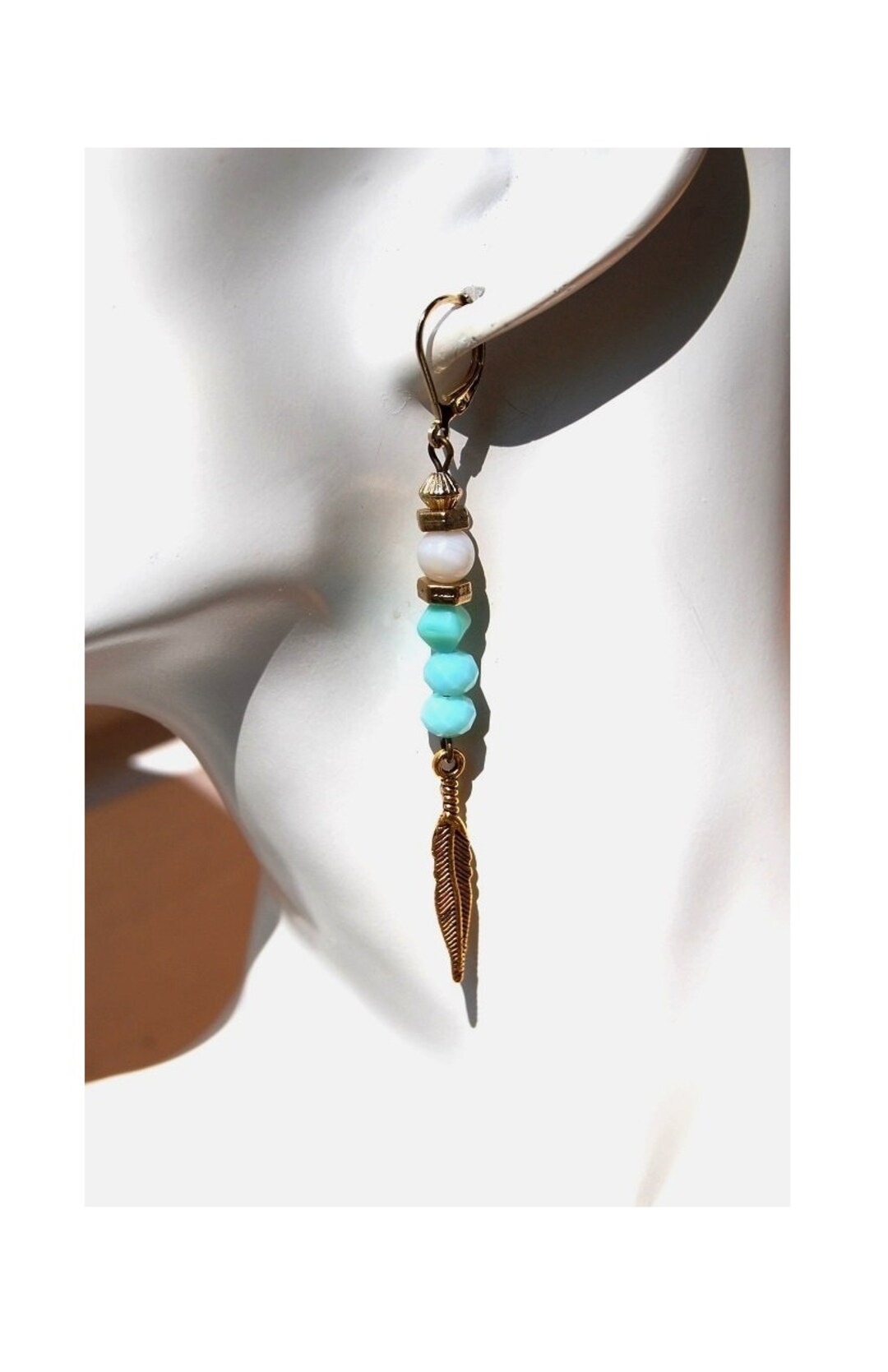 Boucles D'oreilles Strass Turquoise - Métal Couleur Vieil Or Sans Nickel - Neuf Avec étiquettes